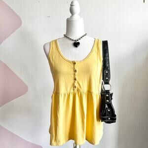 Butter Yellow Babydoll Top, Y2K Soft Girl Cottagecore‎ Indie Sleaze Medium